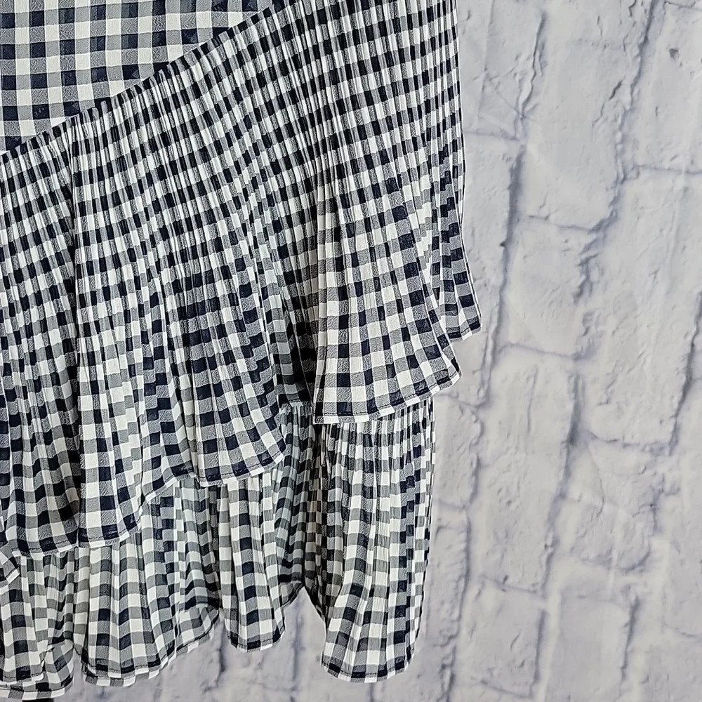 ANN TAYLOR Blue and White‎ Checkered, Pleated, Ruffled, and Tiered Skirt 6P